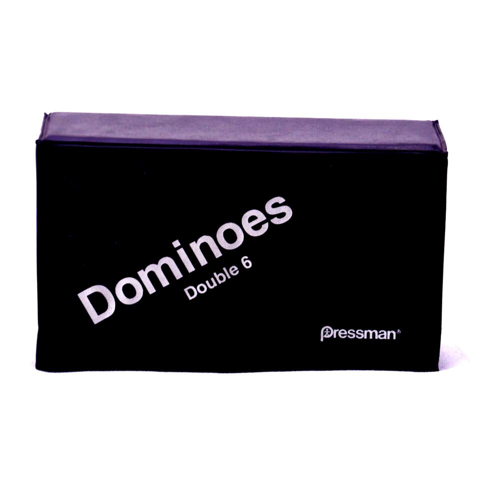 Pressman Double 6 Dominoes Set 28 Pieces Black Travel Storage Case Complete